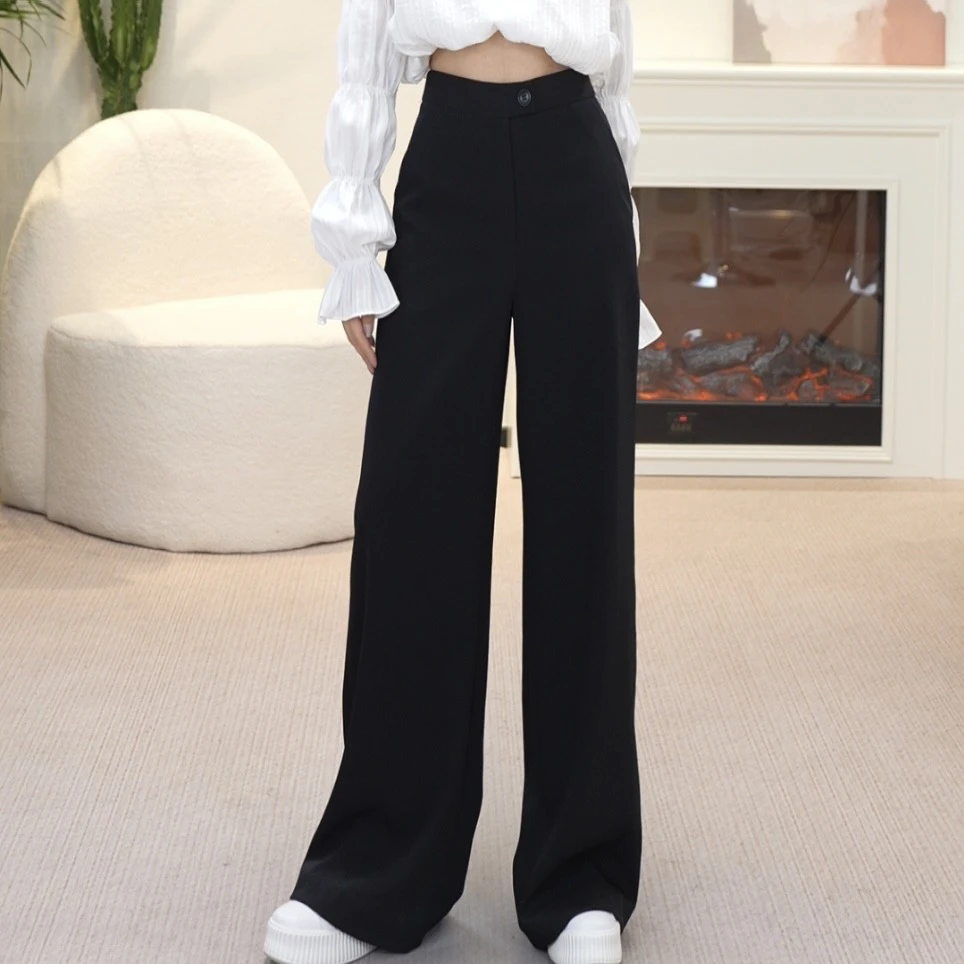 哥弟高腰显腿110015时尚气质直筒休闲裤小黑裤