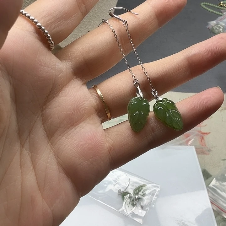 和田玉银S925镶嵌耳饰47