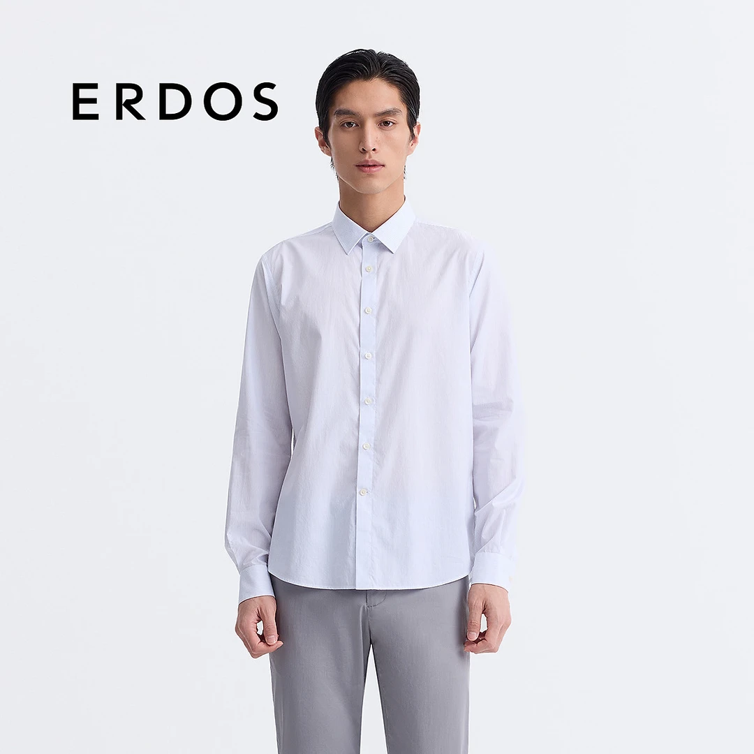 ERDOS 男装棉府绸衬衫条纹挺括商务休闲衬衣职场百搭25早春