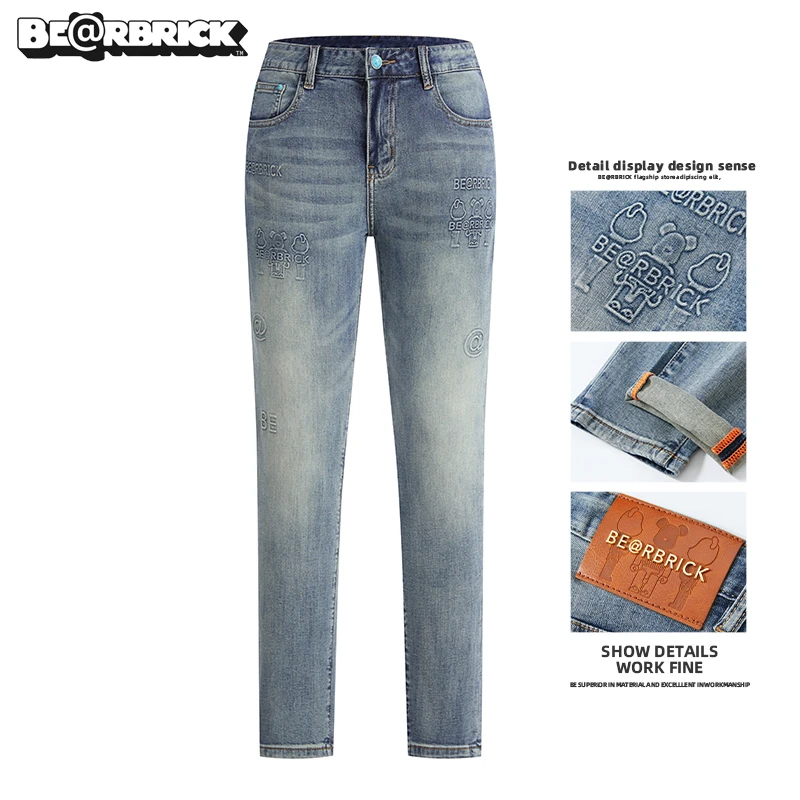 Be@rbrick积木熊【明星同款】印花男士牛仔裤夏季薄款修身潮流时尚