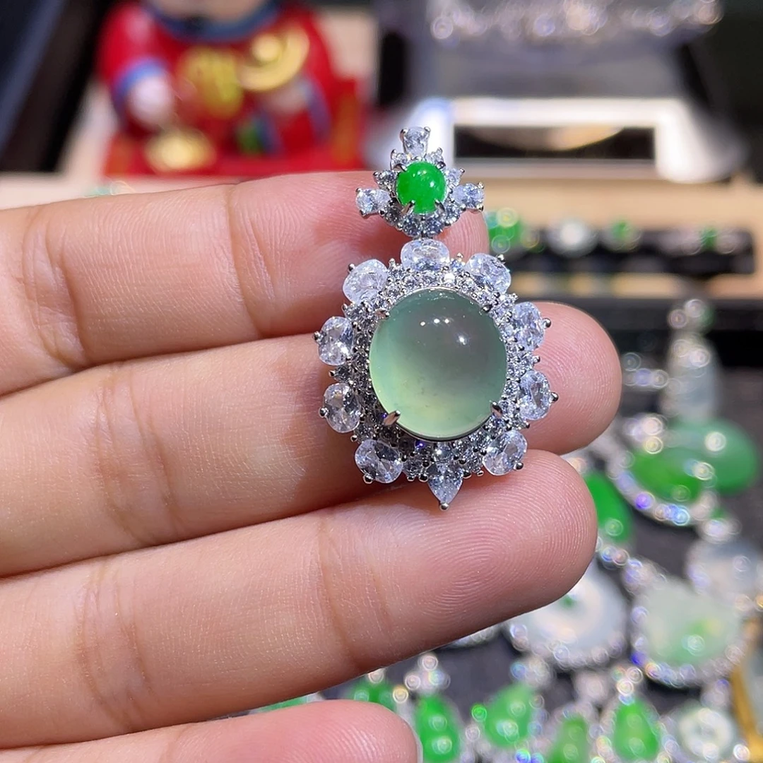 翡翠银S925镶嵌吊坠(不含链)