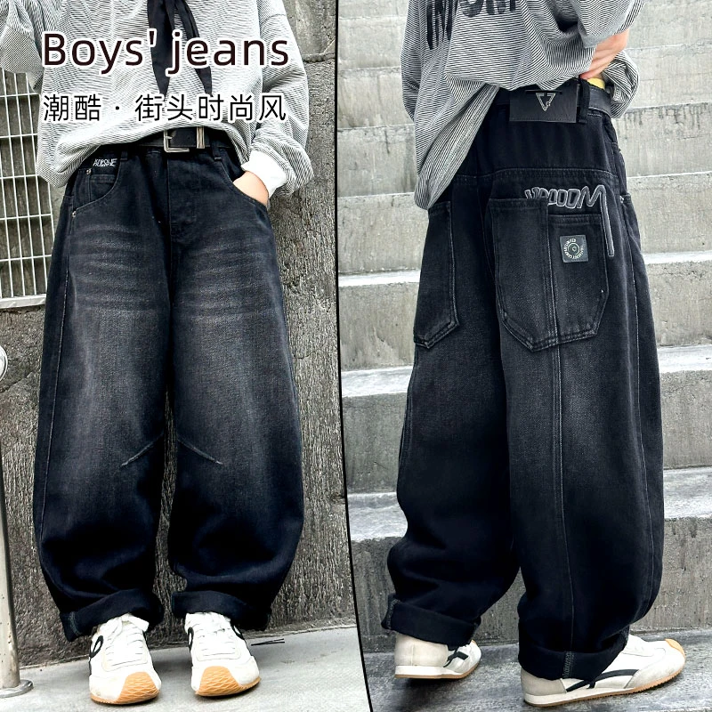 男童爆款时尚直筒涂鸦牛仔裤2025新款中大童韩版休闲长裤潮裤子