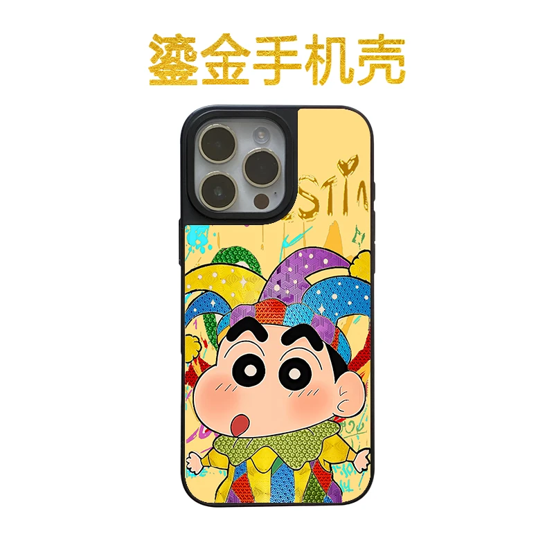 【鎏金】白瑾原创小丑小新适用iPhone16promax苹果15pro玻璃手机壳