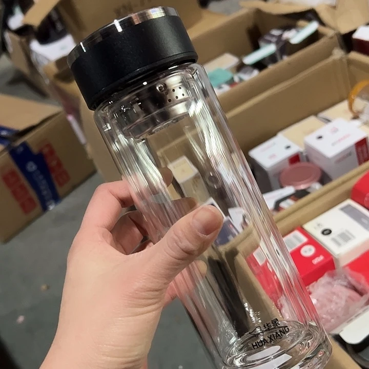 华象双层2228-5黑 玻璃杯 380ml