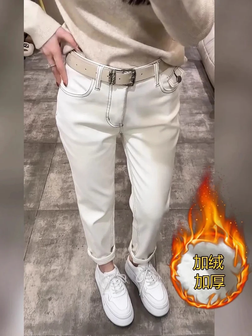 2025新款冬加绒加厚牛仔裤女大码修身显瘦小个子显高气质烟管裤子