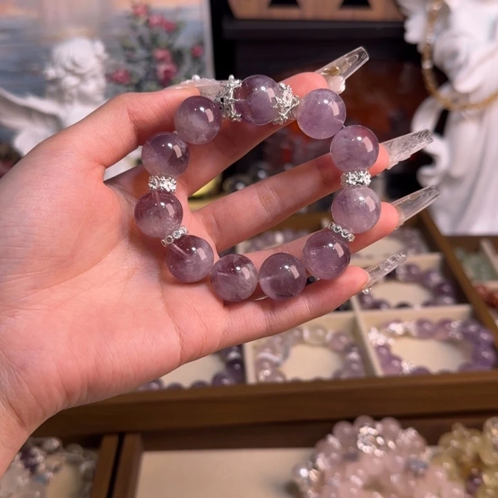 水晶手串18K金镶嵌紫兔毛拍2单