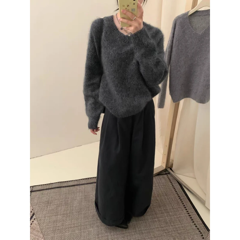 【思思精选】慵懒风V领减龄时尚秋冬洋气百搭针织衫B199#