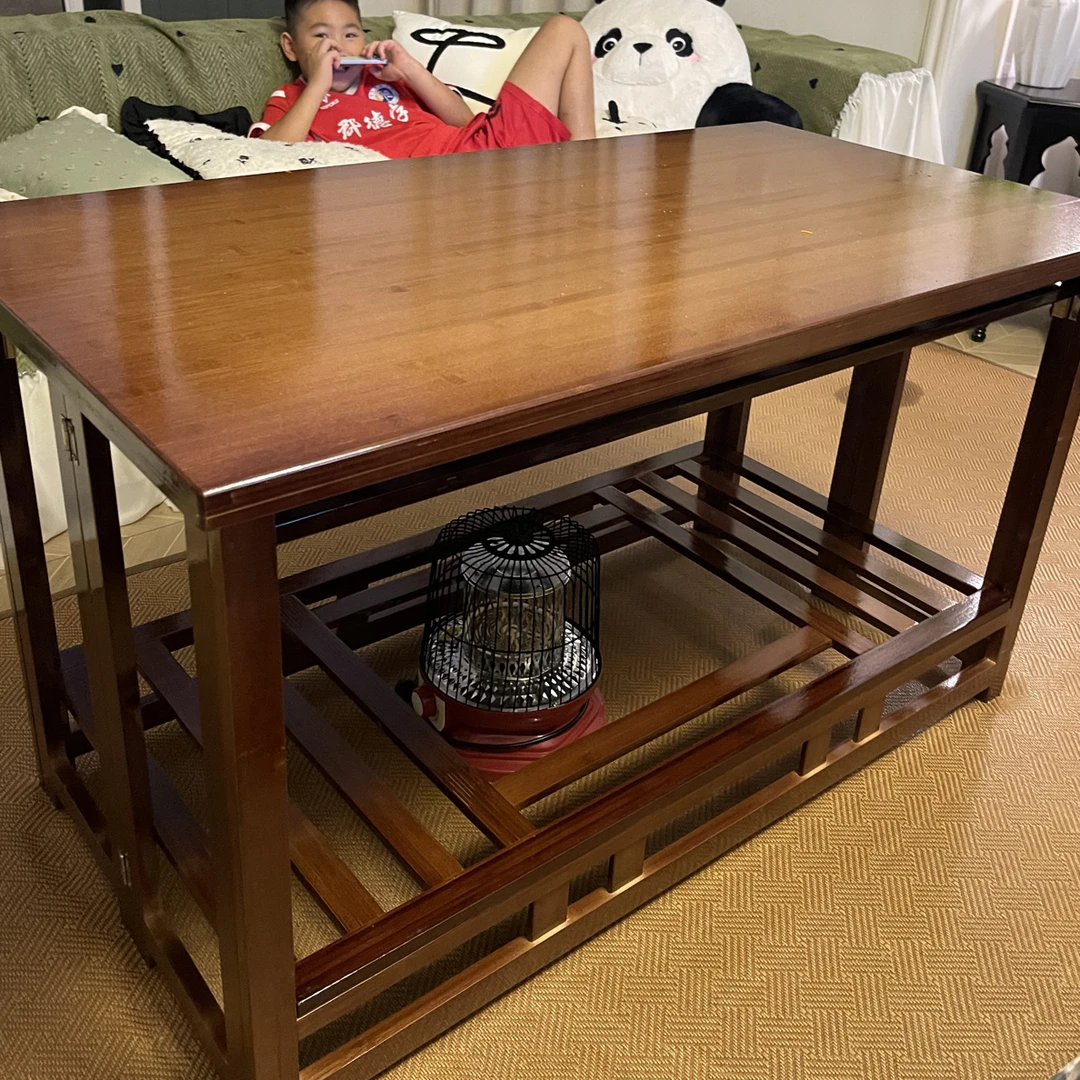 (单桌子+烤火炉链接)楠竹长方形烤火桌湖南省折叠桌烤火桌子正方