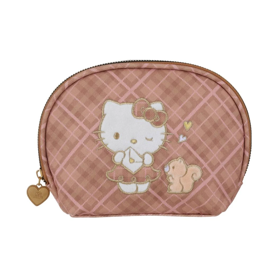 三丽鸥家族复古格纹系列贝壳化妆包（棕色）-Hello Kitty款