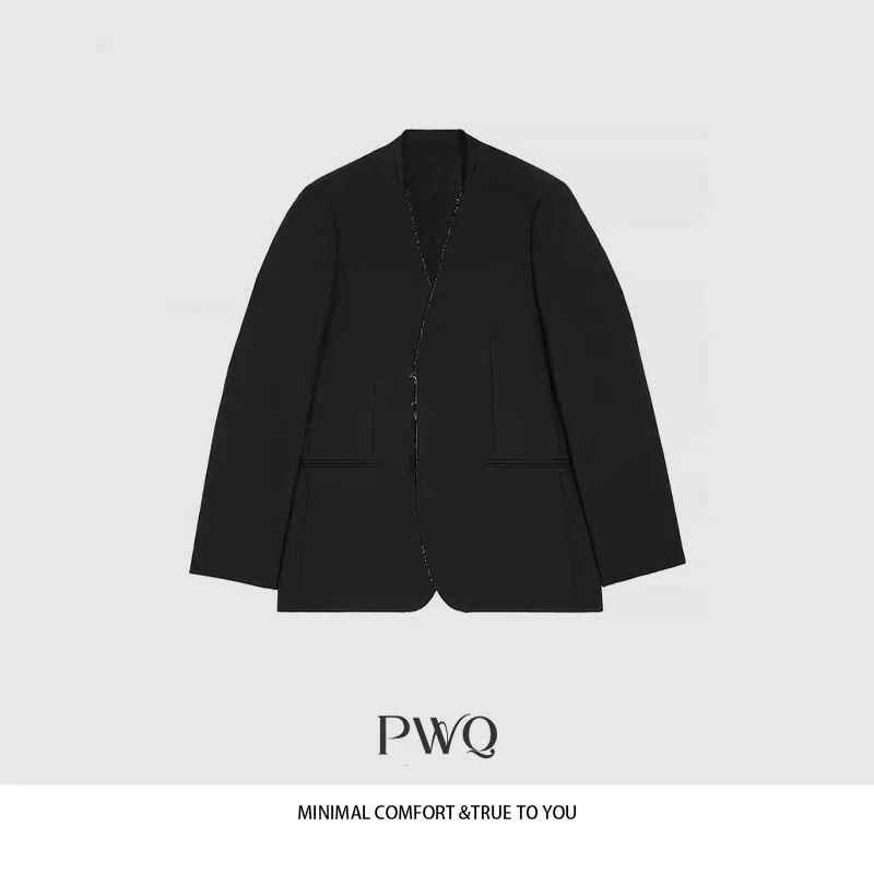 西装V领无领毛边隐形暗扣羊毛气质上衣ZC-2561832XA