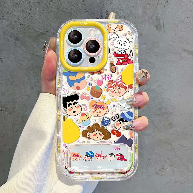 满屏小新支架适用苹果15vivo华为oppo小米iPhone16羽纱奶油手机壳