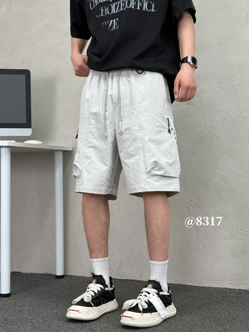男士夏季运动透气速干抽绳拉链大口袋五分休闲百搭短裤【H8317】