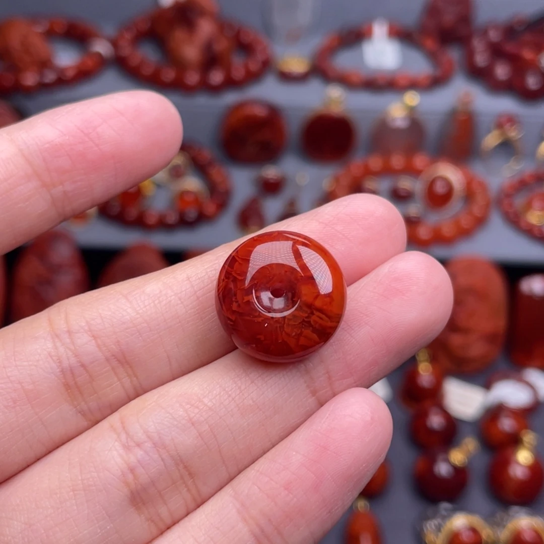 南红玛瑙未镶嵌珠宝奇石平安扣吊坠