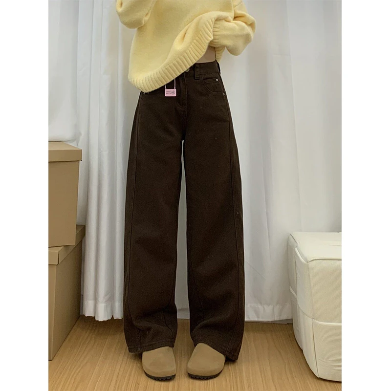 2025秋冬新款百搭立体裁剪加绒弯刀牛仔裤女宽松设计感香蕉裤子