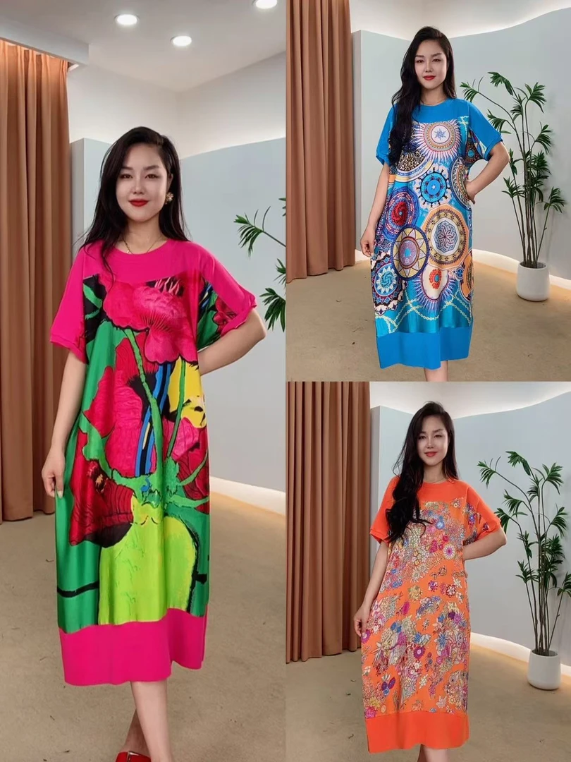 （合集）新款夏季时尚针织提花圆领小众百搭宽松网红连衣裙