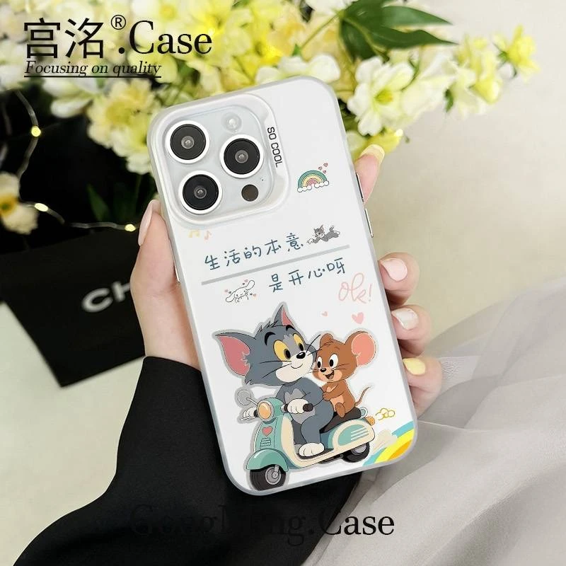 白底猫鼠开心摩托彩银壳适用于iPhone苹果17手机壳华为oppo小米手