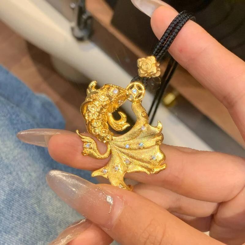 铜合金吊坠 新中式国潮风丨古法点钻拉丝小锦鲤金鱼吊坠项链