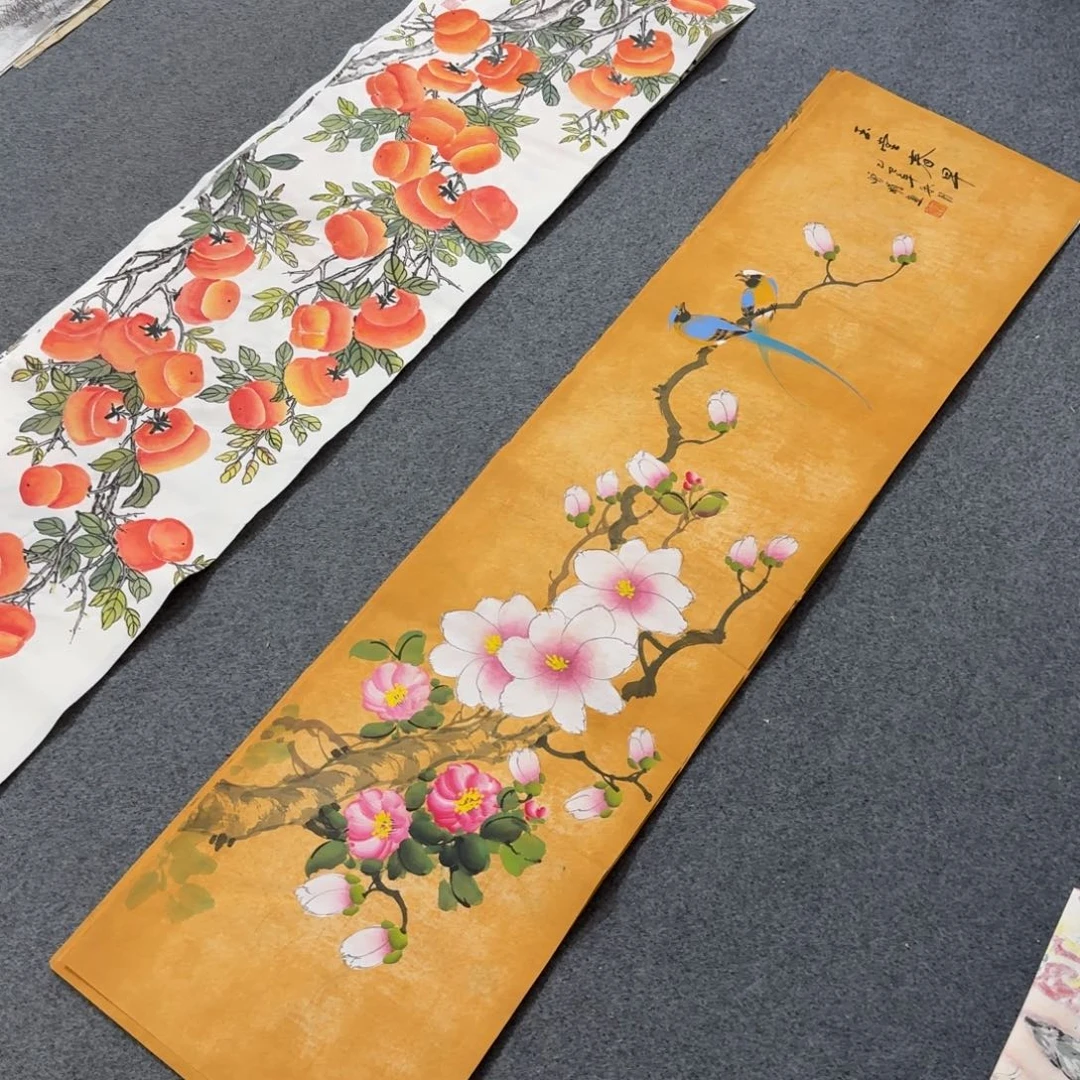 国画四尺对开35X140纯手绘作品