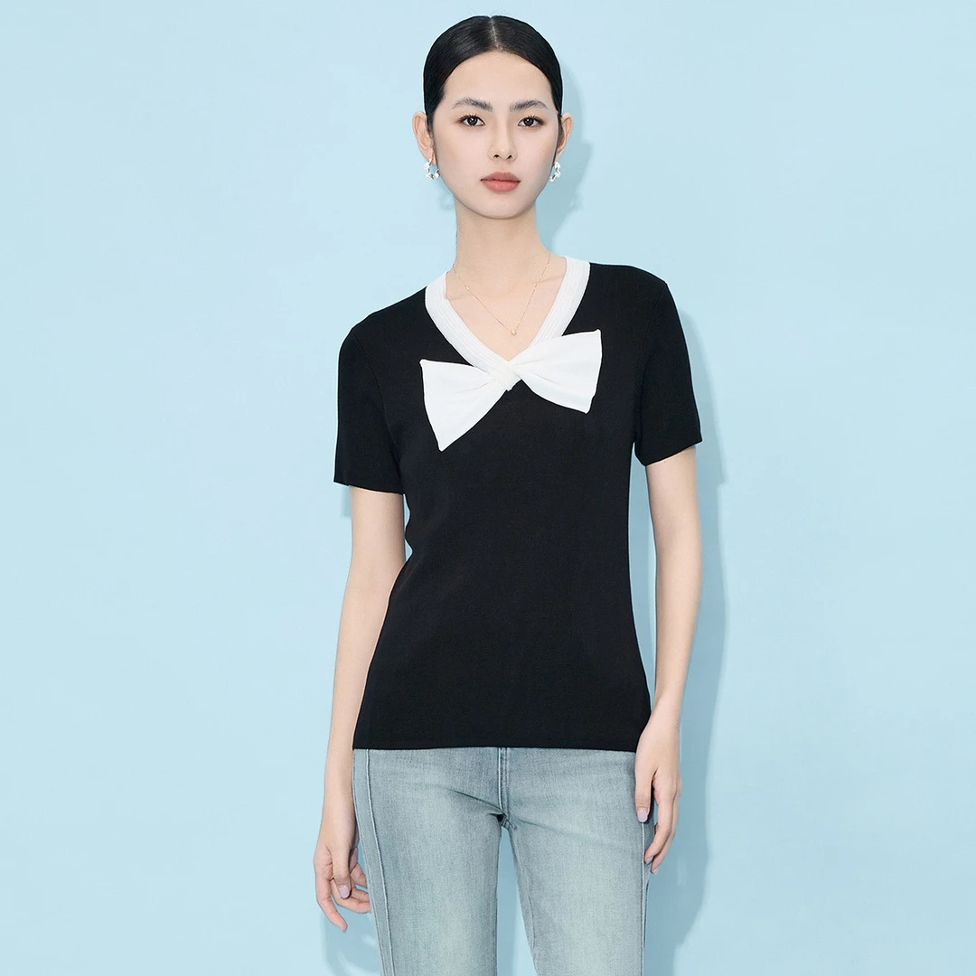 【粉丝专属】毛针织衫蝴蝶五分袖女装设计师套头款春夏VHS379SWH0