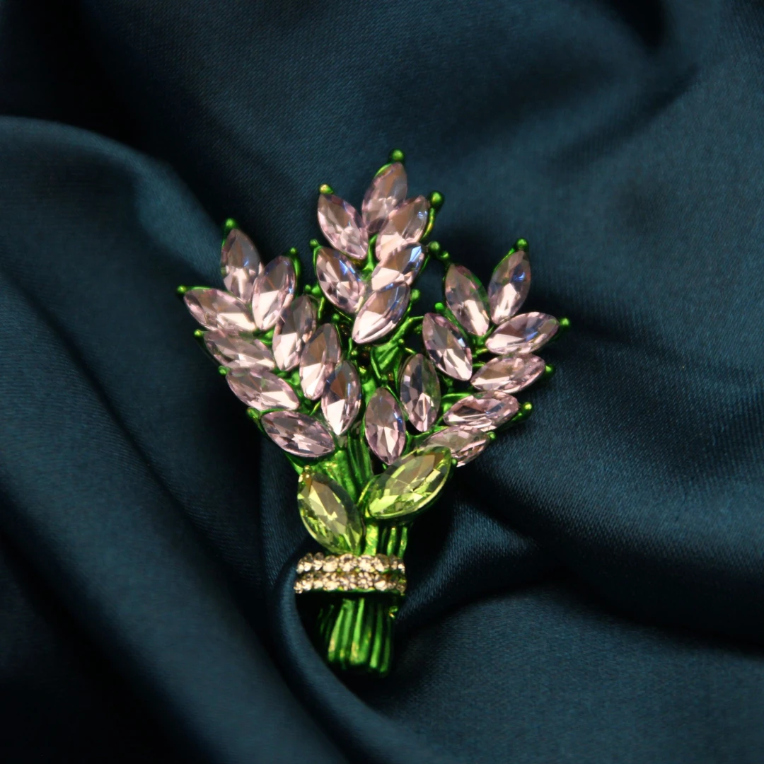 铜合金合成锆石胸针 659 绿色麦捆扎穗百搭胸针