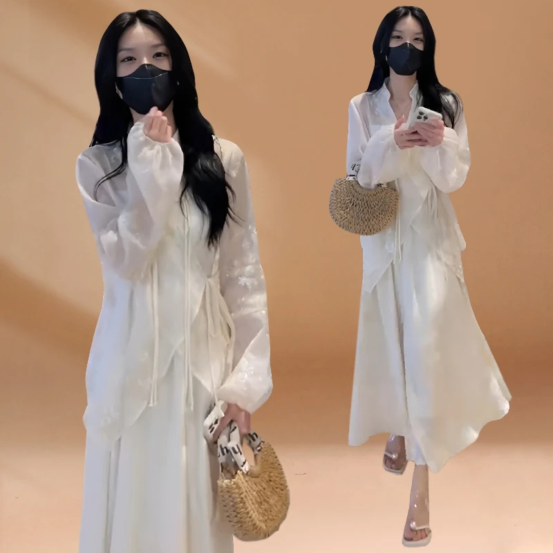 法式高级感白色套装女盐系国风上衣今年流行裙子夏季新中式两件套