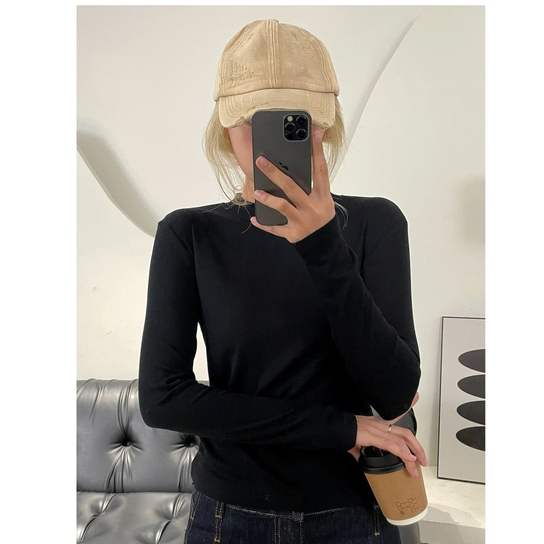 【REALNEEI】秋冬半高领显瘦内搭打底衫百搭修身长袖T恤03973