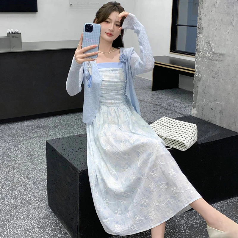 2025年春季新款修身显瘦时尚洋气飘逸两件套连衣裙