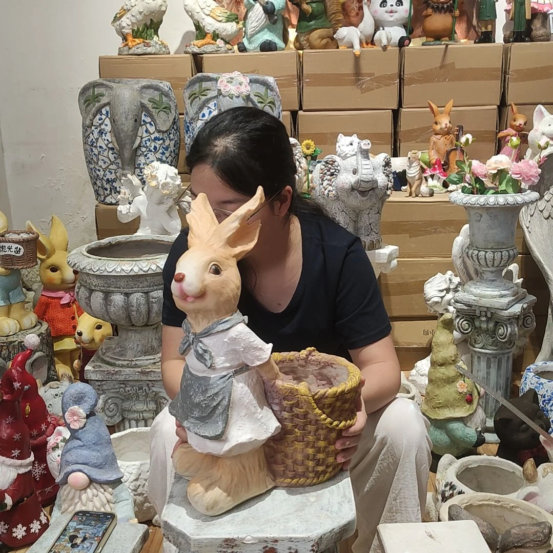 合成树脂树脂拖筐兔花盆一个