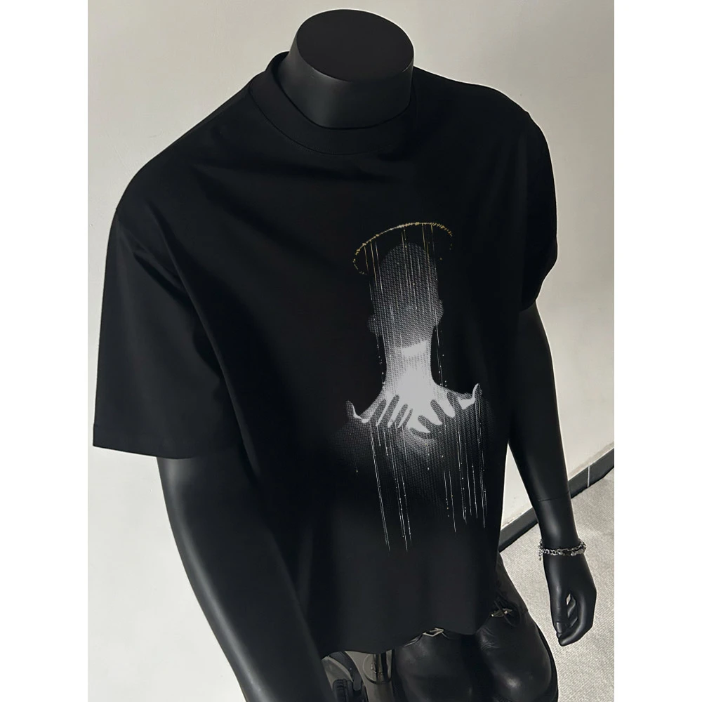 100%纯棉320克重磅夏季宽松潮流个性印花ins街头嘻哈男士美式运动