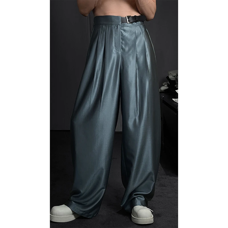 龙叨叨2024新款高级感设计款垂感西裤男高腰阔腿裤宽松直筒拖地裤