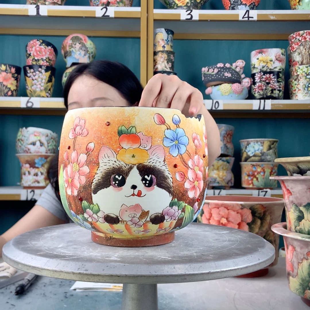 @***霞景德镇手工花盆407