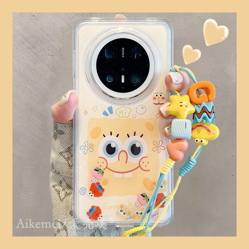 适用华为mate70pro+手机壳滑块闪粉mate60pro+卡通海绵宝宝派大星