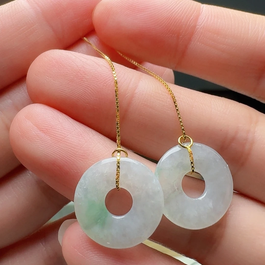 翡翠银S925镶嵌耳饰天然