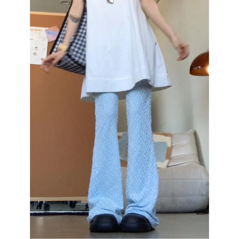 G0001清新感～奶油蓝花花喇叭裤