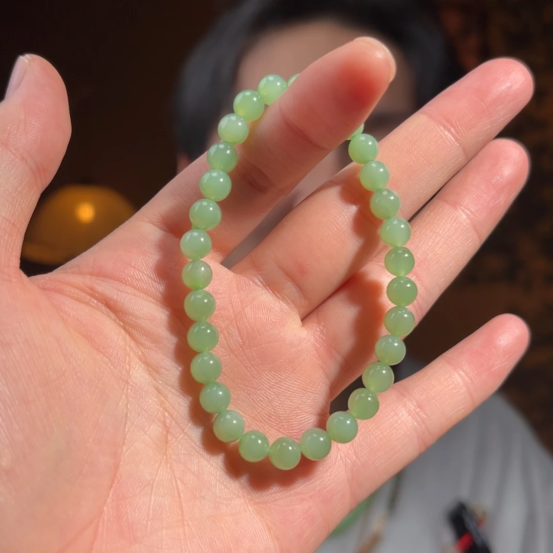 手串未镶嵌和田玉巴基斯坦碧玉果绿6mm88