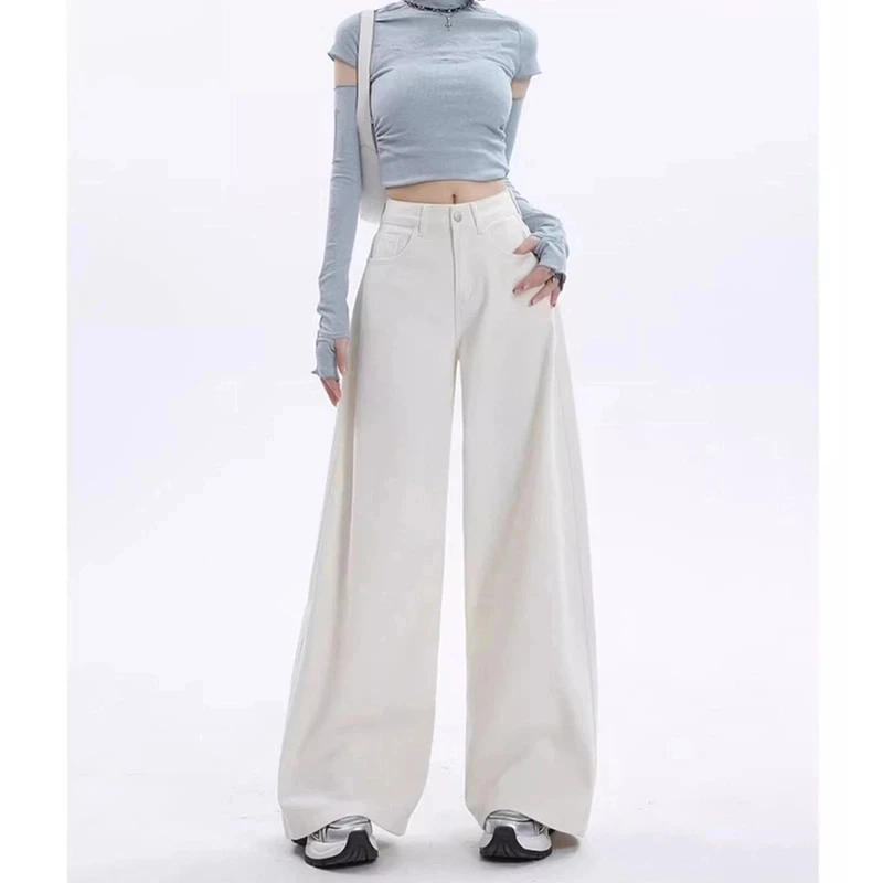 大码日光白高腰显瘦阔腿牛仔裤女宽松新款高端直筒裤子女大码女装