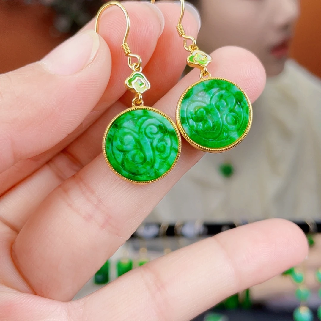 翡翠银S925镶嵌耳饰