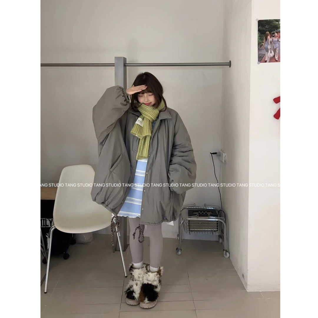 【现货-韩国纯色棉服】2025冬季新款韩版纯色棉服外套女