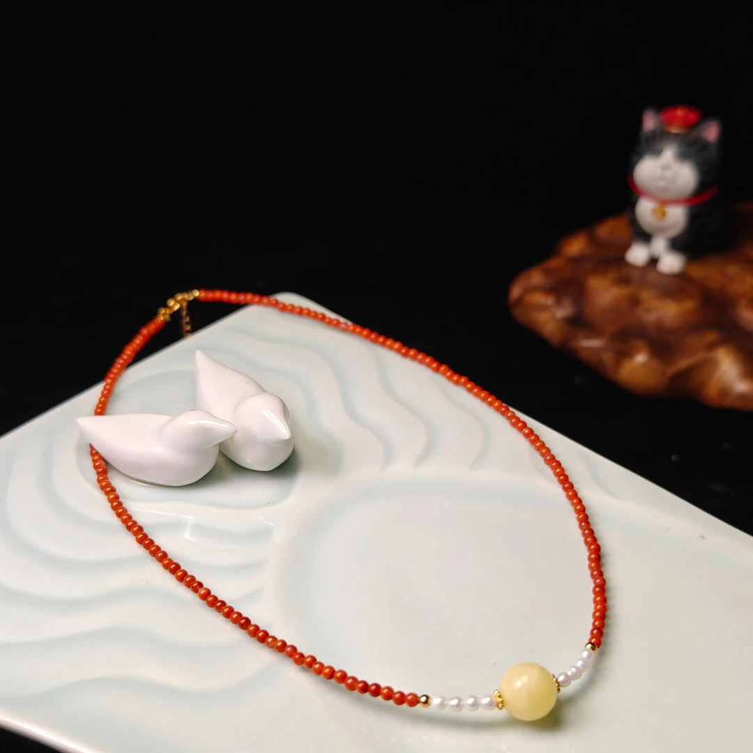 川料南红蜜蜡路路通项链