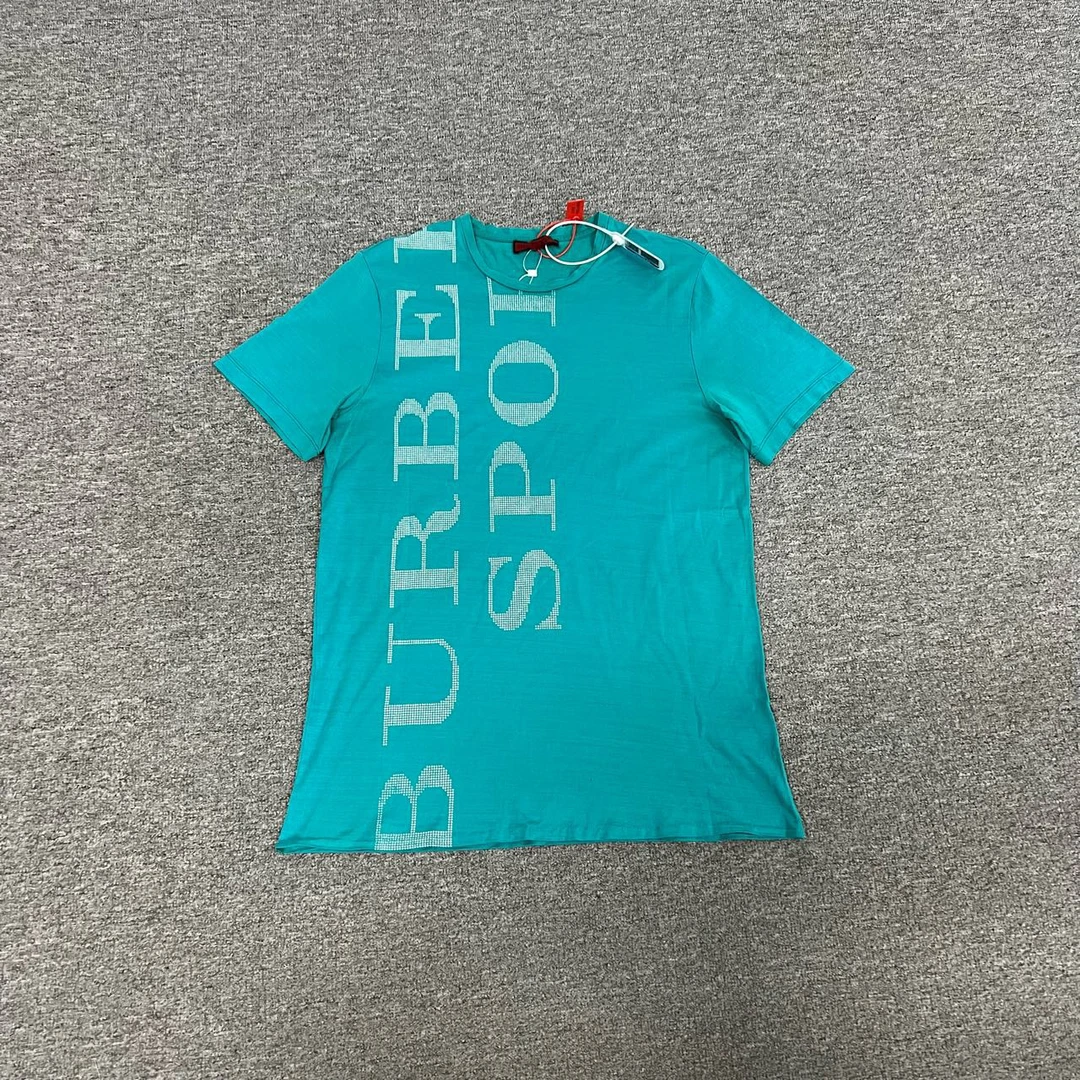 90新 BURBERRY/博柏利 湖蓝色 大Logo 短袖T恤 M码