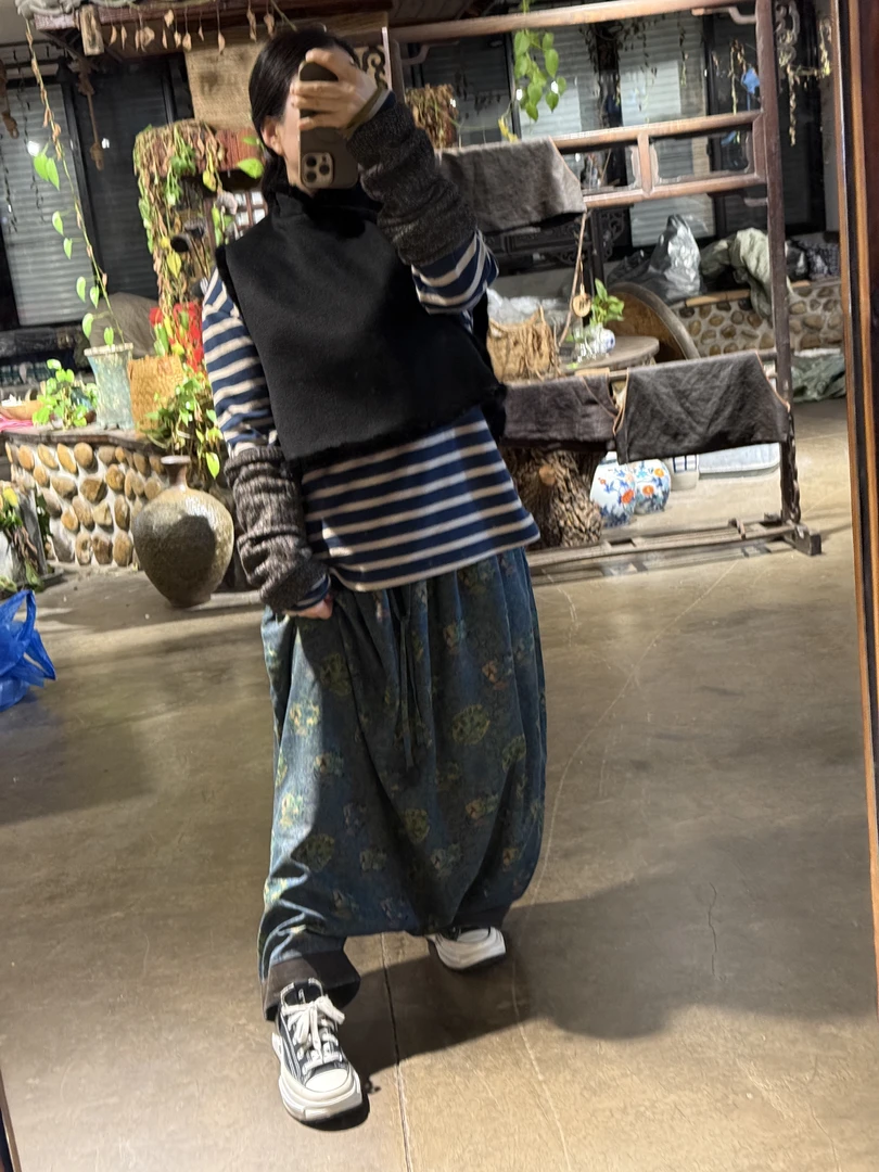 Mahuanxi/麻欢喜江掌柜私人定制老料小吊裆裤阔腿裤宽松