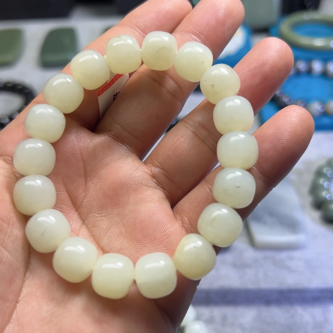 和田玉未镶嵌手链白玉河道料卡12微瑕