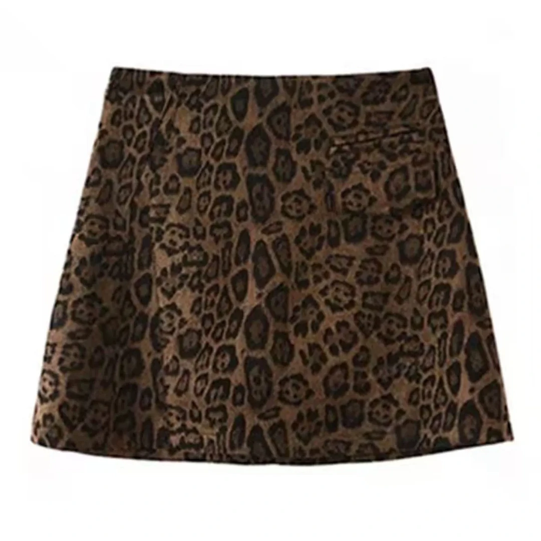 秋季新款高腰显瘦短款豹纹半身裙时尚百搭复古包臀短裙