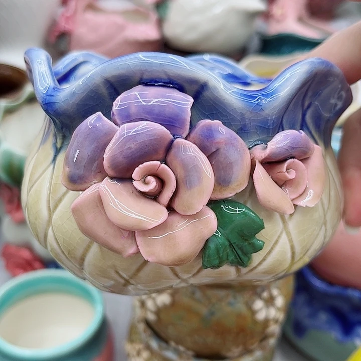 多肉绿植陶瓷花盆9.9包邮，有孔