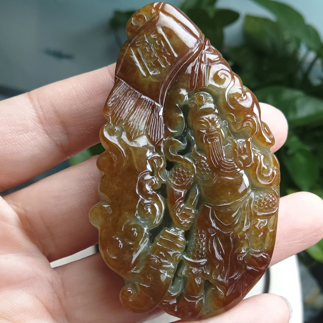 男士大件天然翡翠玉A货关公二爷手工雕刻大气时尚