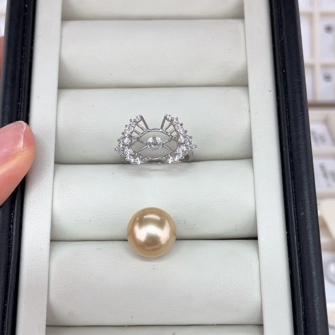 18K金镶嵌戒指/指环定制海水珍珠金珠 11-12 玉