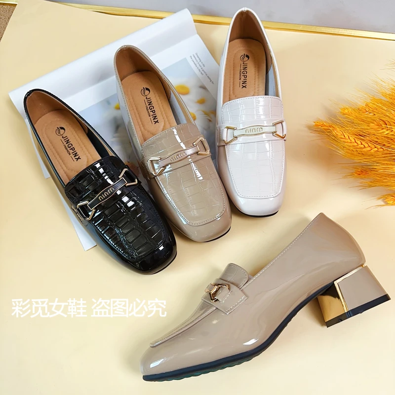 【品牌力荐】2025漆皮真软皮粗跟单鞋女妈妈时尚百搭单鞋7851