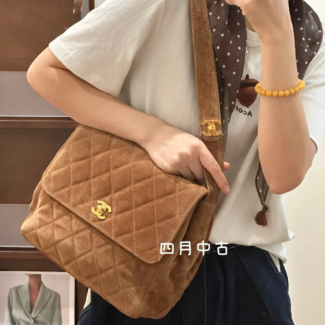 95新 Chanel/香奈儿 焦糖麂皮双扣单肩包 卡标齐 51592
