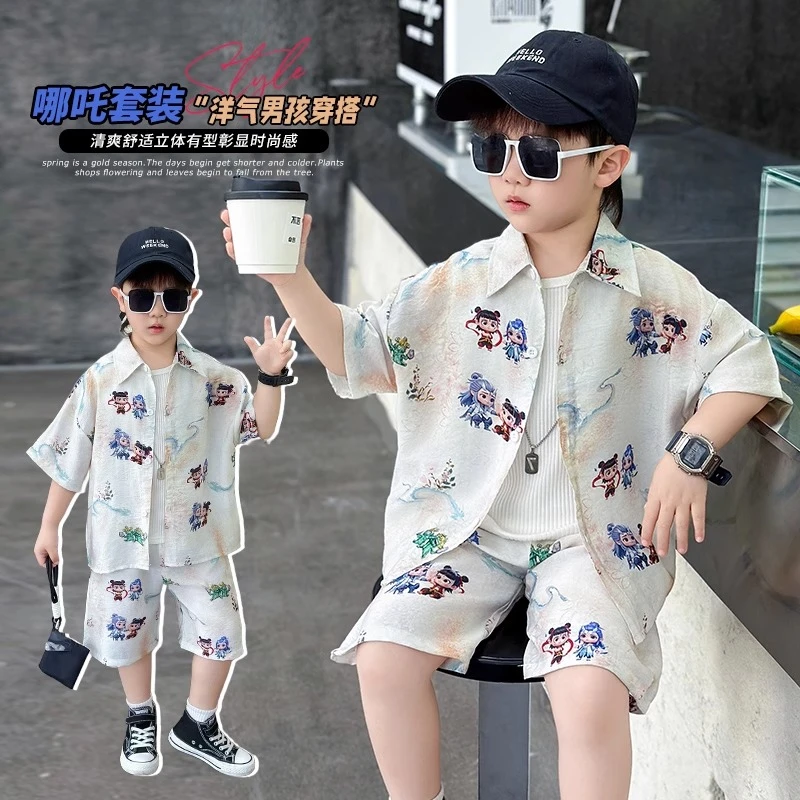 哪吒男童夏装套装2025新款儿童夏季短袖短裤两件套酷帅气男孩衣服