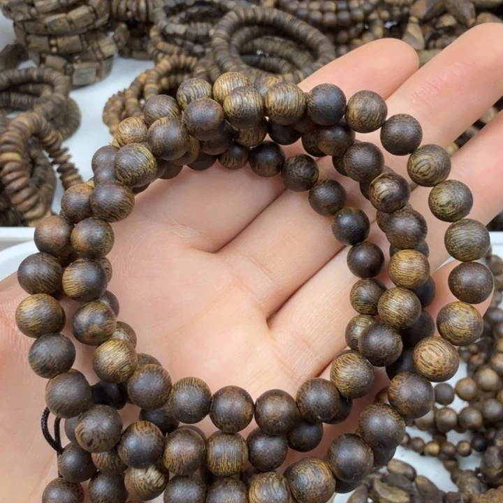 沉香手串沉香绿奇楠圆珠卡七多圈九九分节油